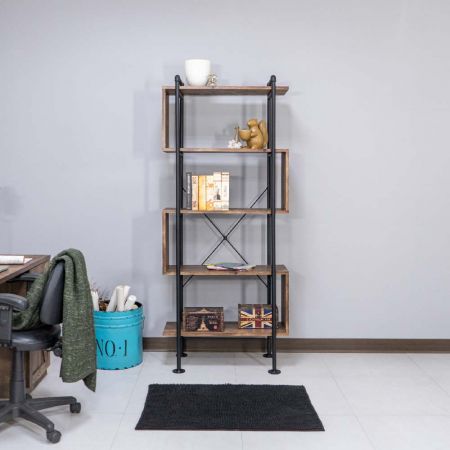 Industrial Pipe 80cm Length Oak Brown Bookshelf